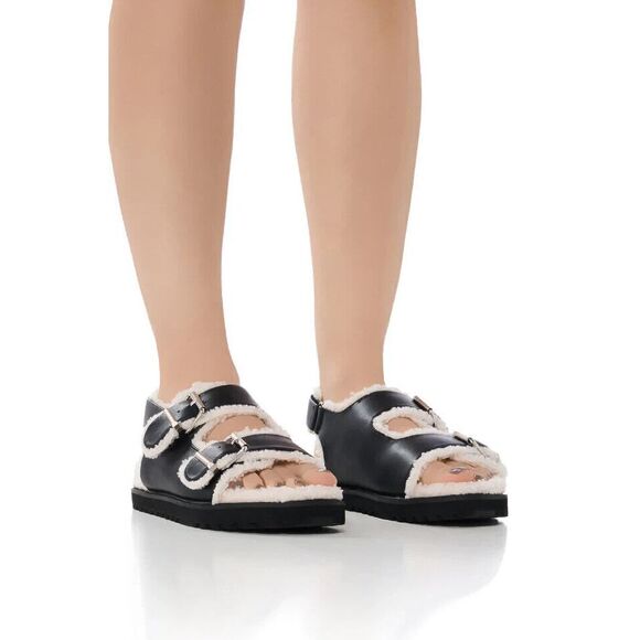 AZALEA WANG HOXTON FUZZY SANDAL IN BLACK Size 8 - Picture 1 of 6
